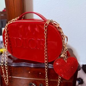 Dior Red Patent Leather Crossbody Bag with Heart Charm